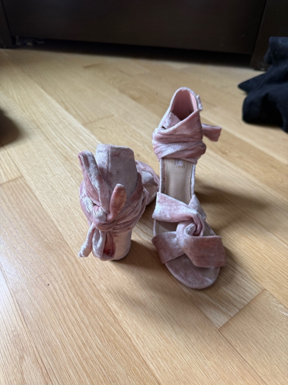 Forever 21 Blush Pink Velvet Knot Wrap Heels